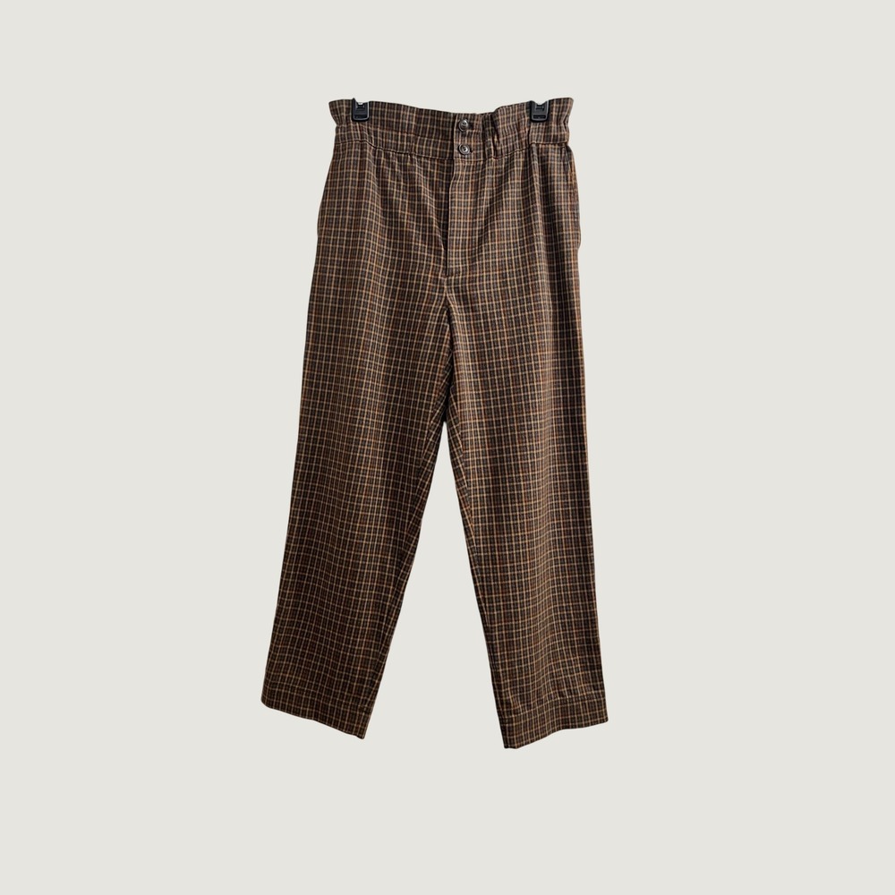 Madewell Plaid Paperbag Tapered Pants High Rise Brown women's Size 2